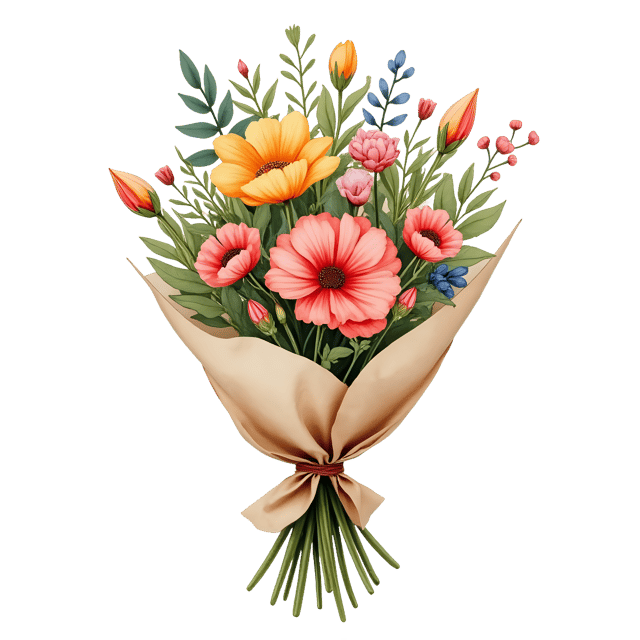 Free transparent PNG: Bright Bouquet Wrapped in Craft Paper  Free Downloadable PNG