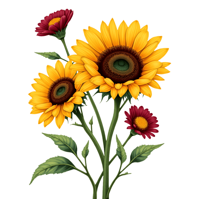 Free transparent PNG: Golden Sunflowers with Deep Maroon Zinnias  Flower Clipart, free png download