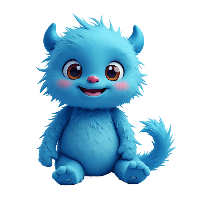 Free transparent PNG: Gentle Blue Monster Doll PNG with Fuzzy Texture and Sweet Smile