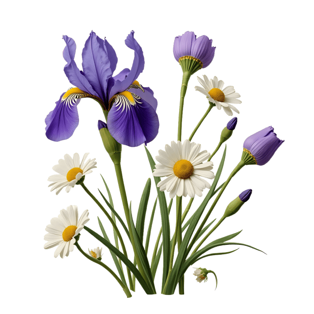 Free transparent PNG: Iris and Daisy Flowers PNG Clipart  Perfect for Spring Designs, Crafts  Education