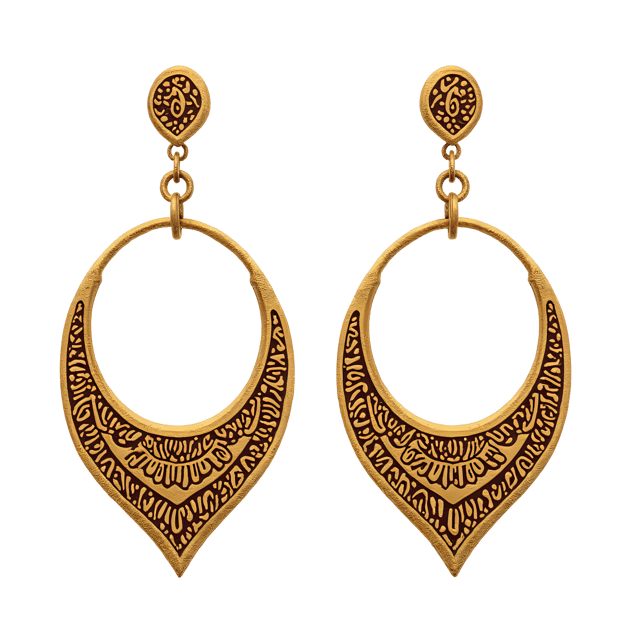 Free transparent PNG: Gold Hoop Earrings with Tribal Patterns PNG Transparent Background