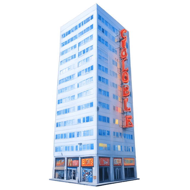 Free transparent PNG: Tall Building with Glass Windows and Neon Sign PNG Transparent Background