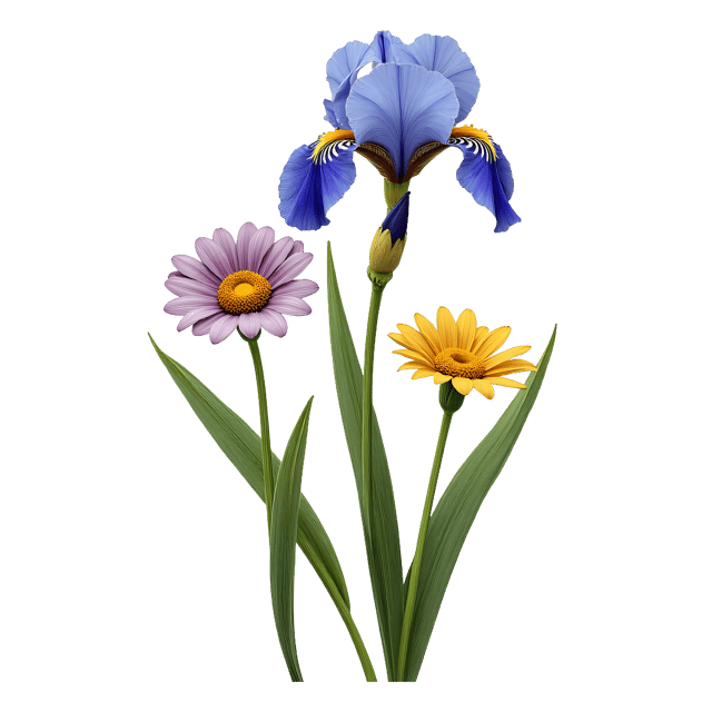 Free transparent PNG: Iris and Daisy Flowers PNG Clipart  Perfect for Spring Designs  Nature Crafts