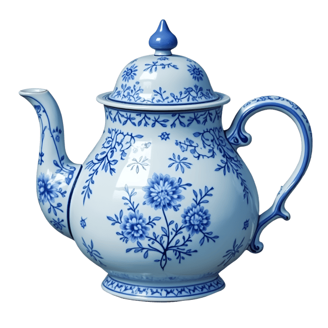 Free transparent PNG: Blue-and-White China Teapot with Delicate Floral Patterns - Hand-drawn Illustration Clipart