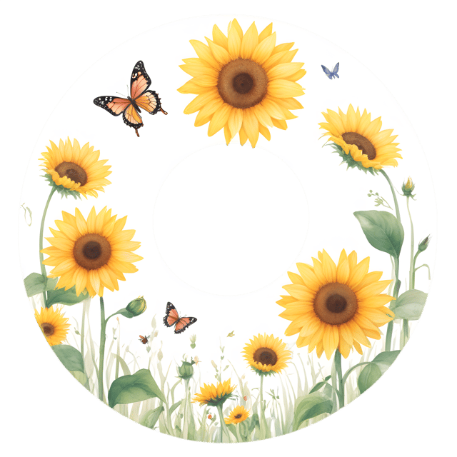 Free transparent PNG: Sunflowers in Circular Meadow with Butterflies Transparent Background PNG