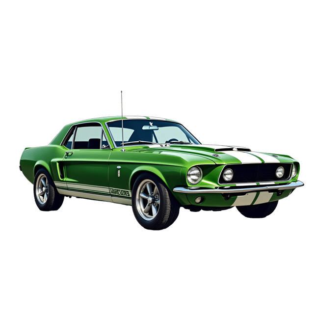Free transparent PNG: Vintage Green Sports Car with Alloy Wheels and Racing Stripes - Realistic Illustration