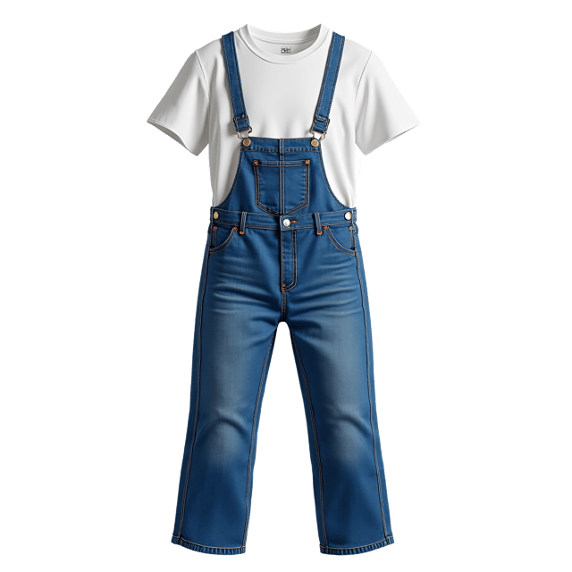 Free transparent PNG: Casual Denim Overalls with Plain White T-Shirt Illustration on White Background