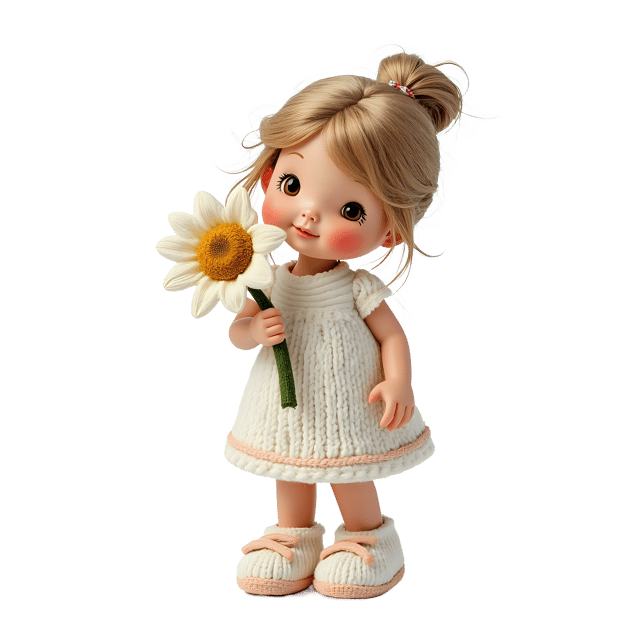 Free transparent PNG: Knitted Doll in White Dress with Flower PNG Image