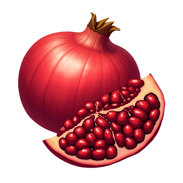 Free transparent PNG: Jewel-like Ruby Pomegranate Clipart with Deep Red Arils on Transparent Background