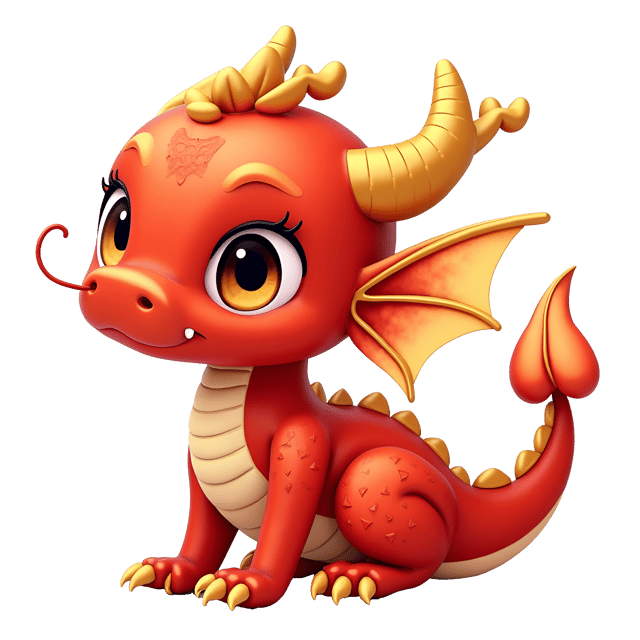 Free transparent PNG: Charming Red and Gold Dragon Figurine Watercolor Illustration