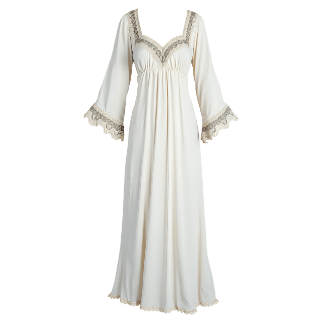 Free transparent PNG: White Cotton Nightgown with Lace Trim and Bell Sleeves PNG Image