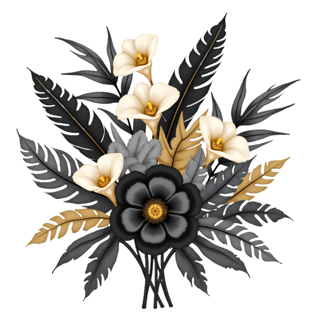 Free transparent PNG: Black and Gold Art Deco Arrangement  Elegant Floral Clipart, free transparent png download
