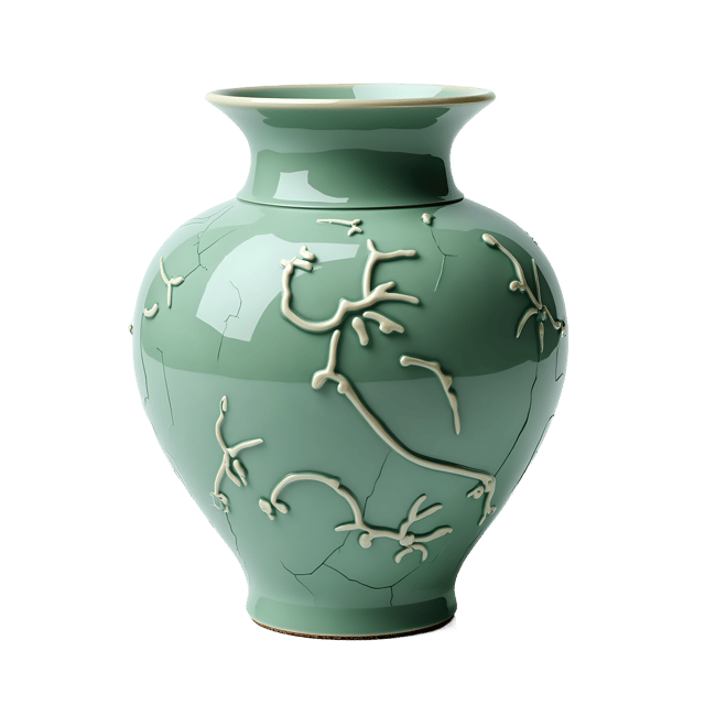 Free transparent PNG: Celadon Porcelain Vase with Lotus Flower Motifs and Crackle Glaze