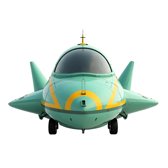 Free transparent PNG: Mint Spaceship with Yellow Stripes and Bulbous Cockpit on White Background