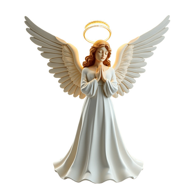 Free transparent PNG: Luminous Angel Figurine PNG with Flowing White Wings and Golden Halo