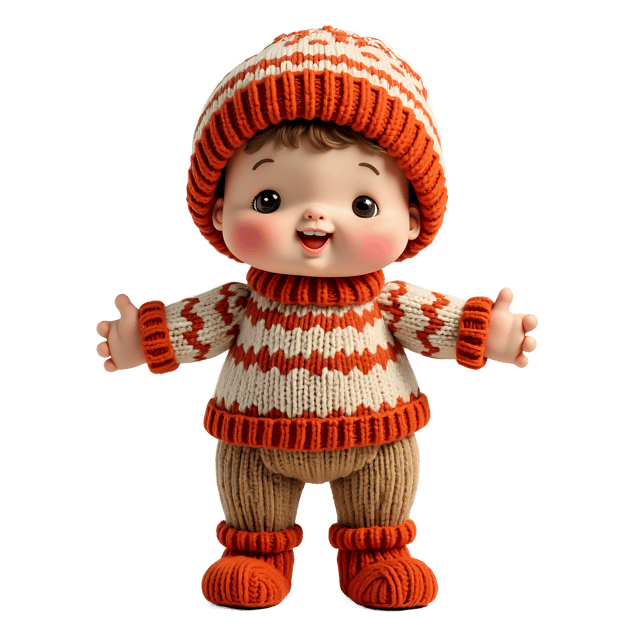 Free transparent PNG: Knitted Doll in Patterned Jumper and Boots PNG