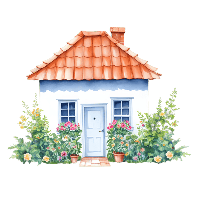 Free transparent PNG: Floral Roof Cottage PNG with Transparent Background for Nursery and Craft Designs