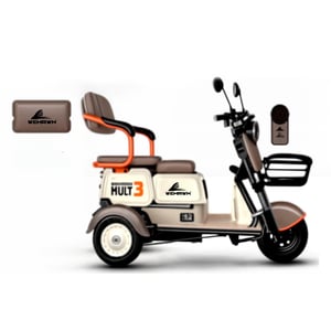 TRICICLO ELETRICO WEHAWK MODELO MULTI 3 650W BAT 60V 20AH 3 LUGARES WHITE/BROWN