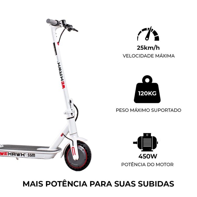 Patinete Eletrico Wehawk Ssm Hw01 450w Bat 36v 10ah Branco/Cinza New