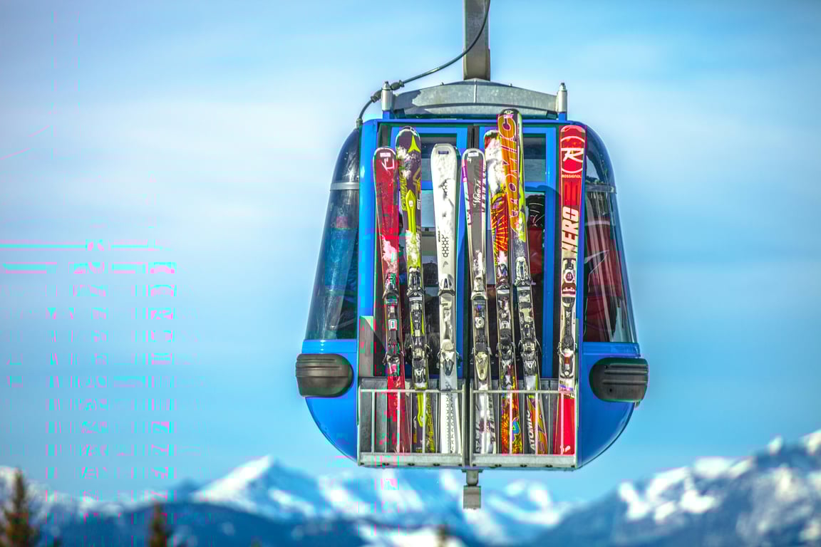 Ski equipment in storage