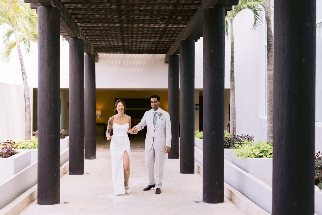 The two of them in the shaded colonnade