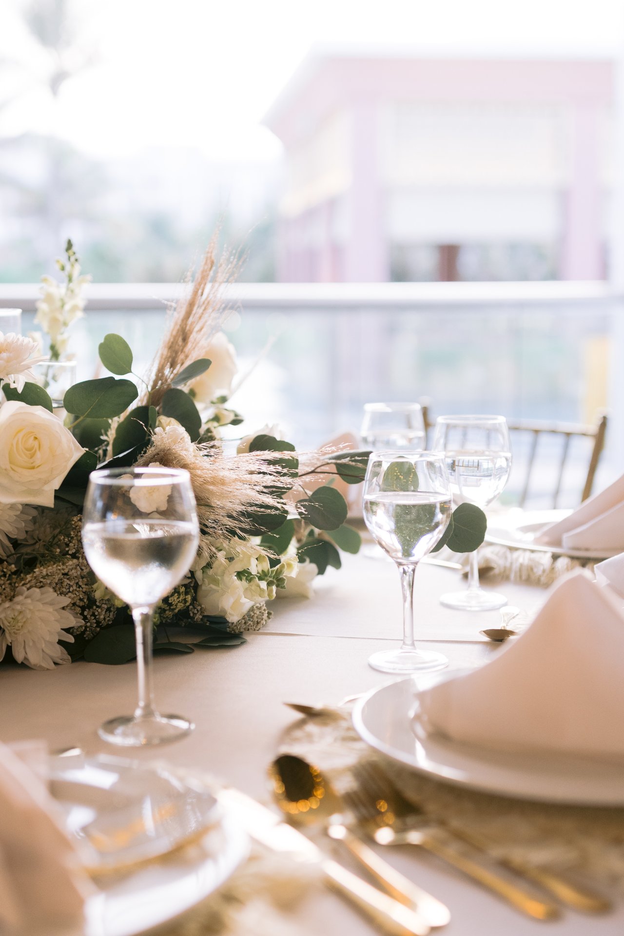 The tablescape with pampas grass