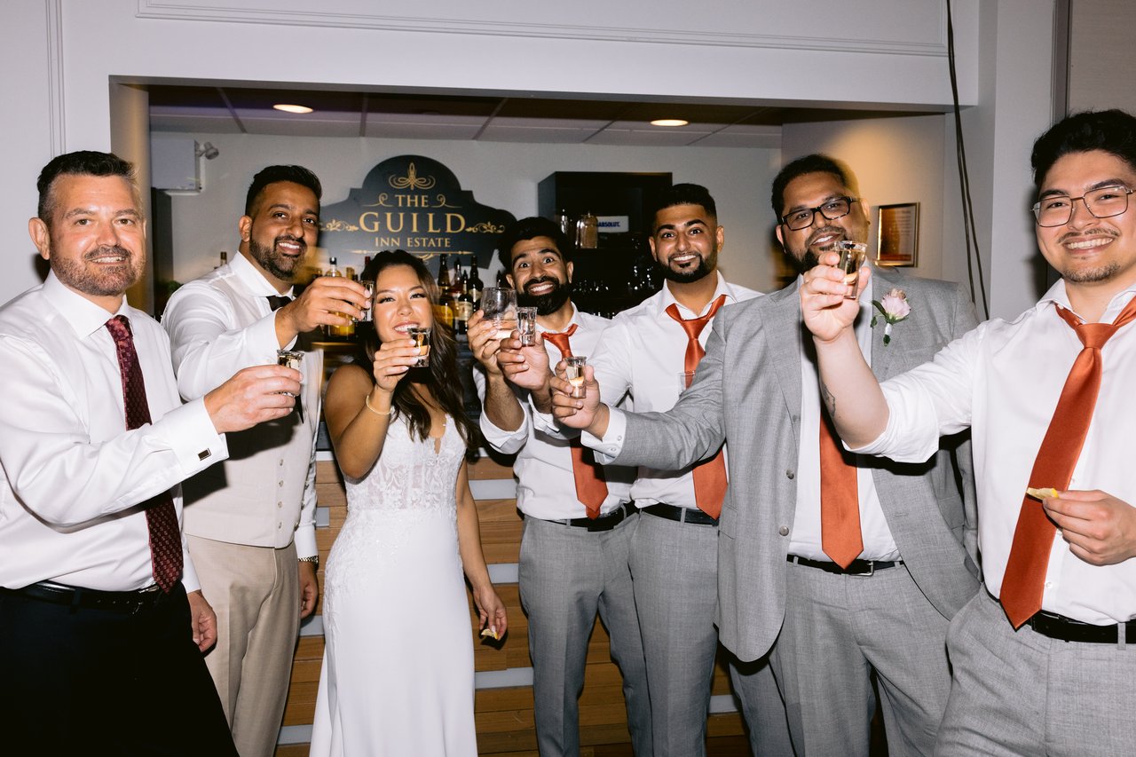 The dance floor open, the wedding party mid-celebration