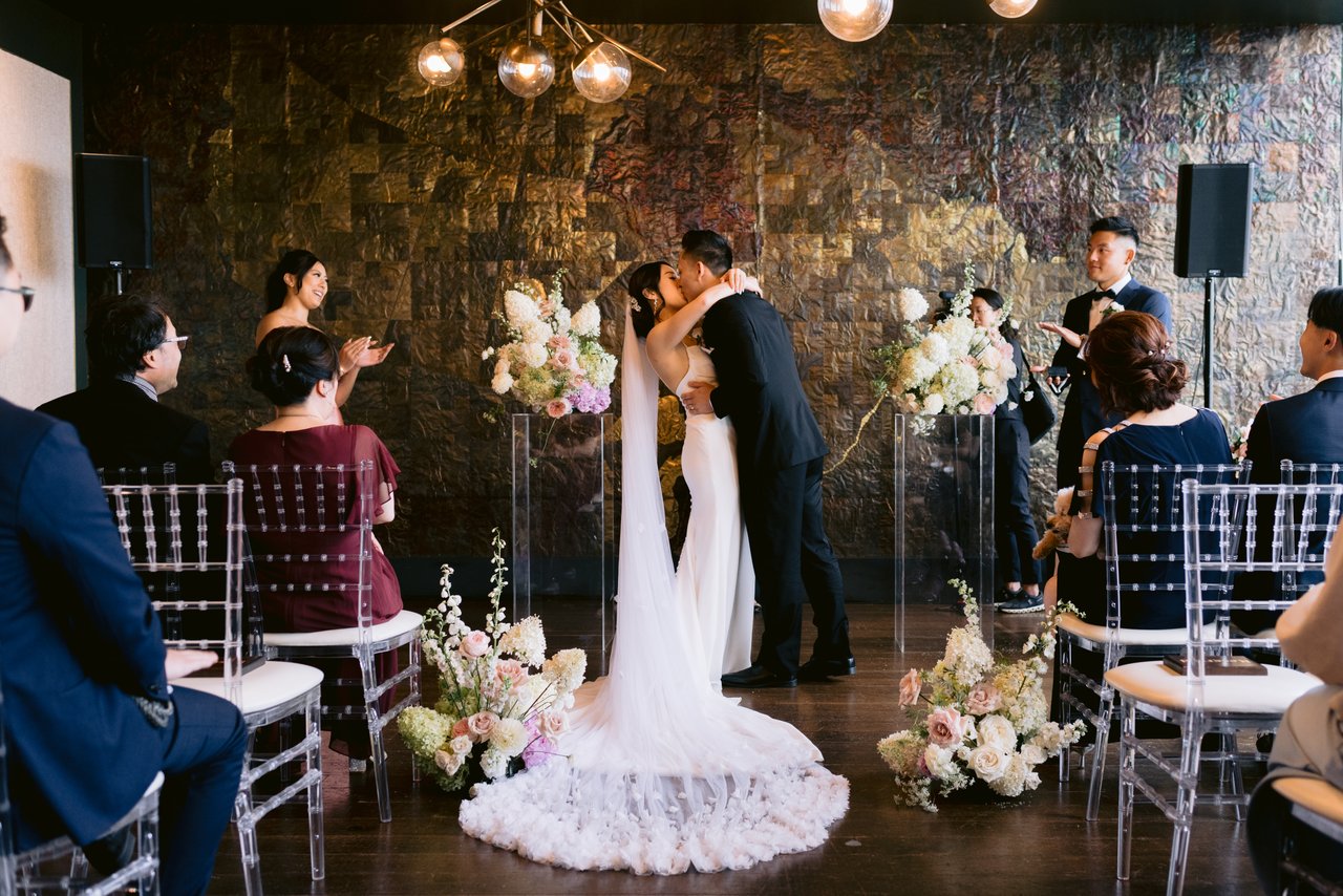 Back down the aisle through the guests