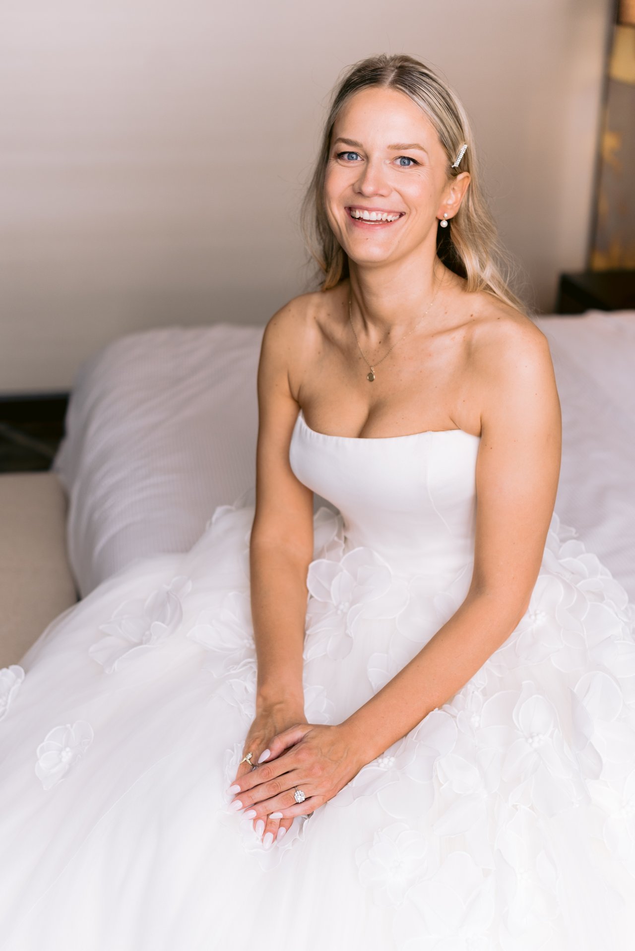 Magda in her gown, laughing