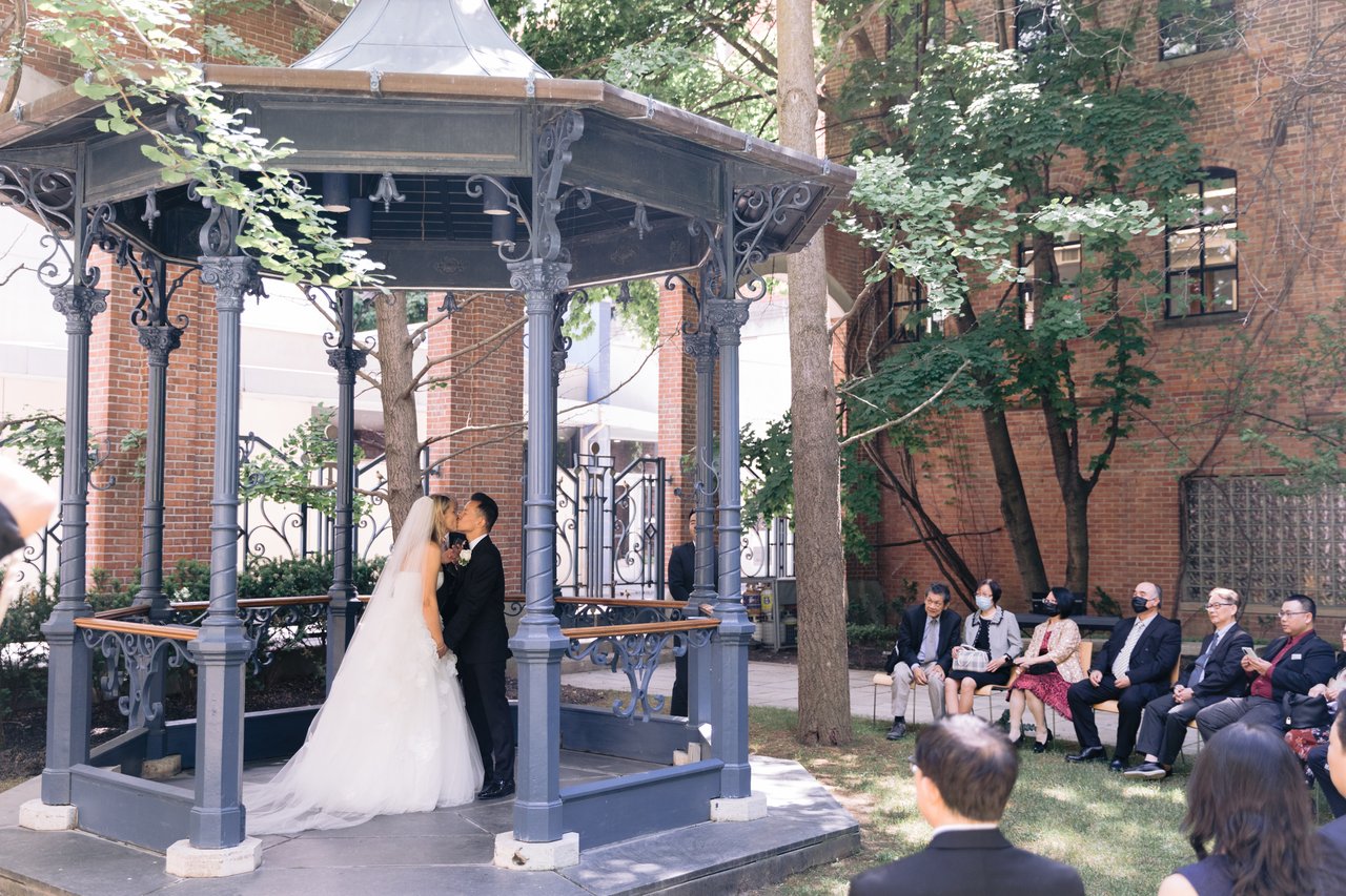 Under the gazebo, the small gathering