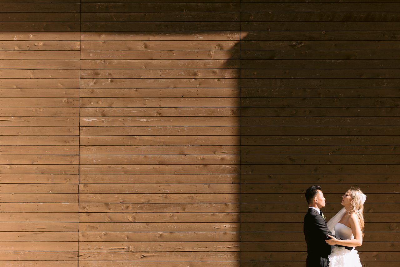 Small against the wood wall