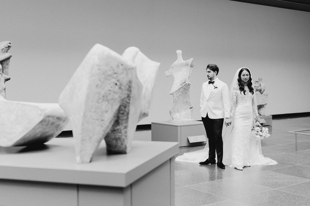 Among the modern sculptures, in black and white