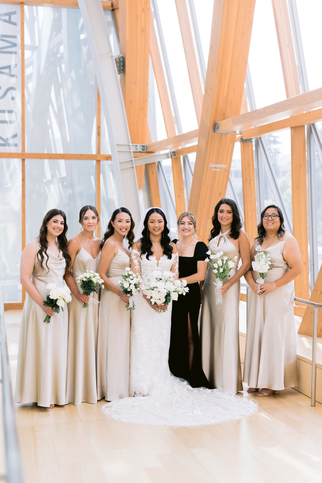 The bridesmaids in champagne