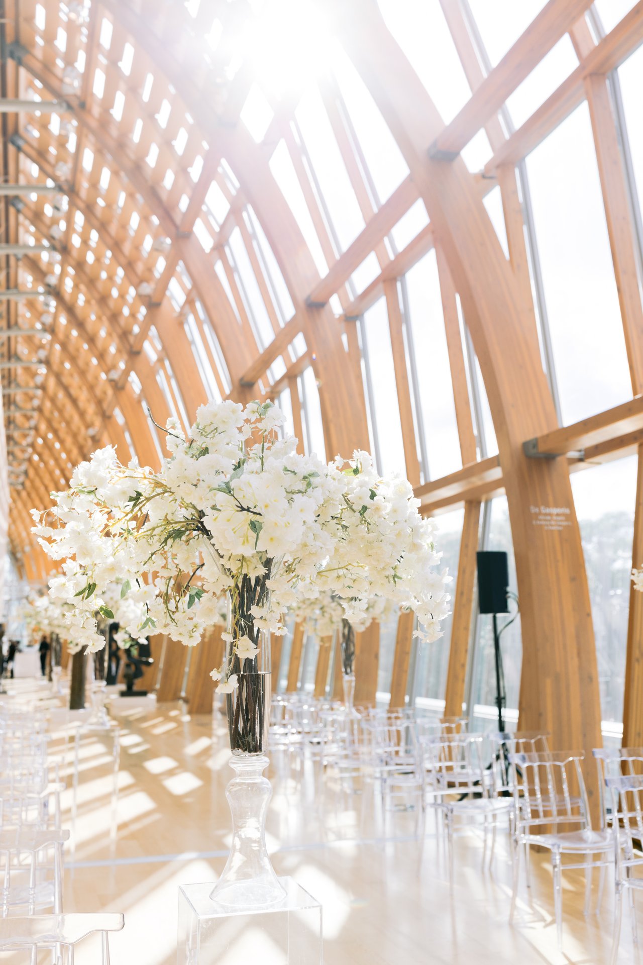 White florals along the aisle