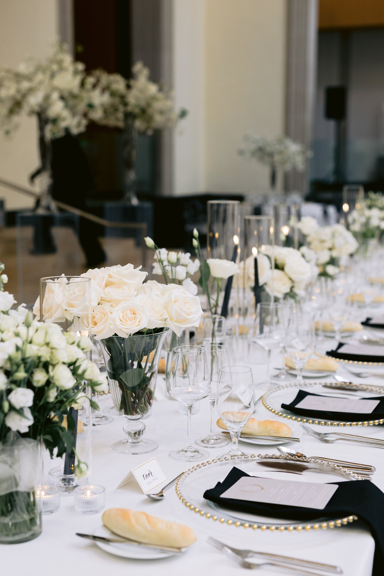 The tablescape, white florals and candles