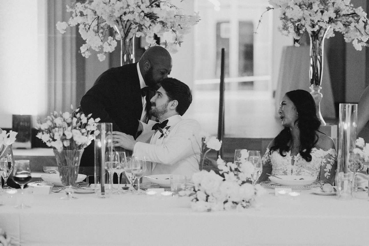 Speeches, the family laughing