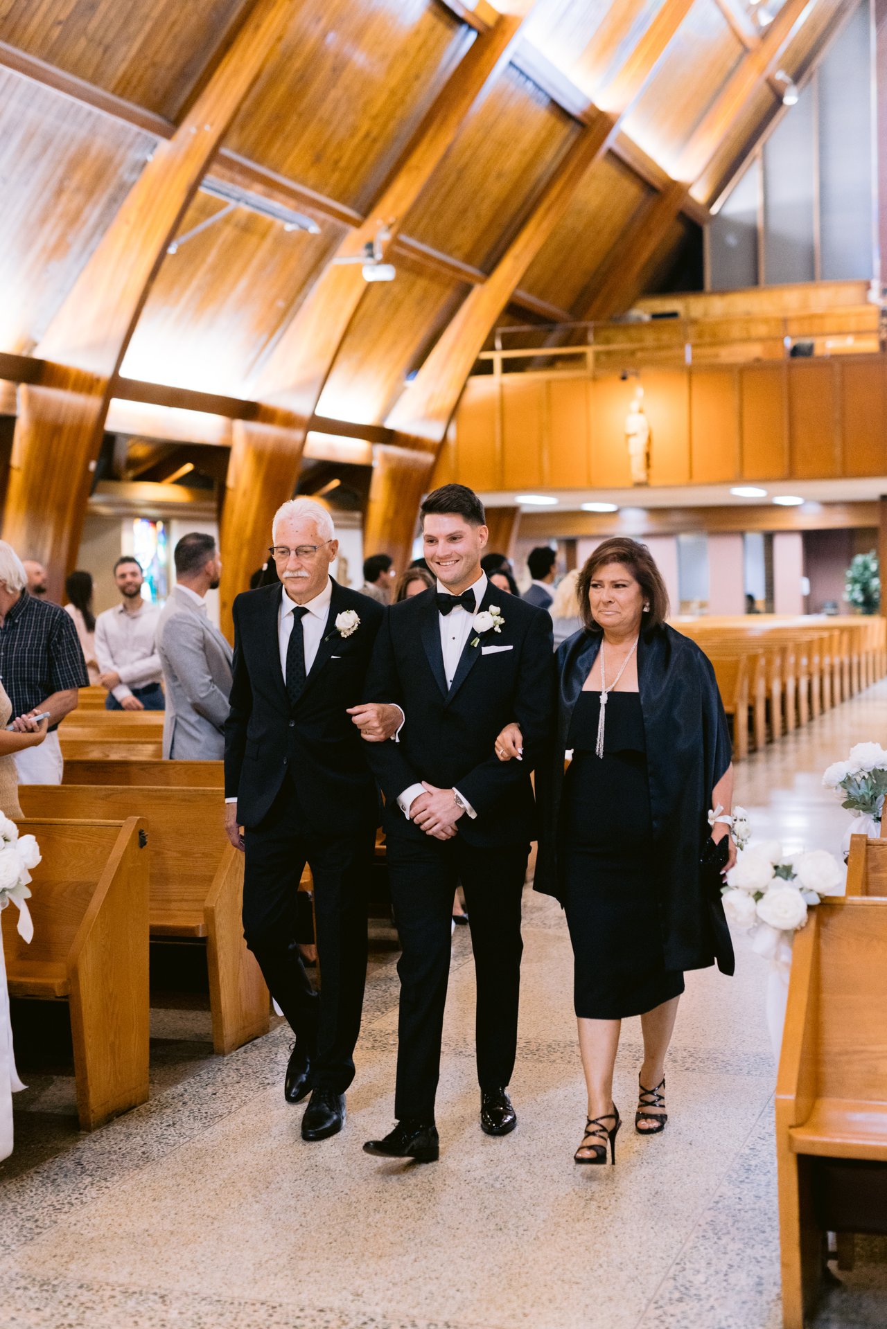 The church, timber beams overhead