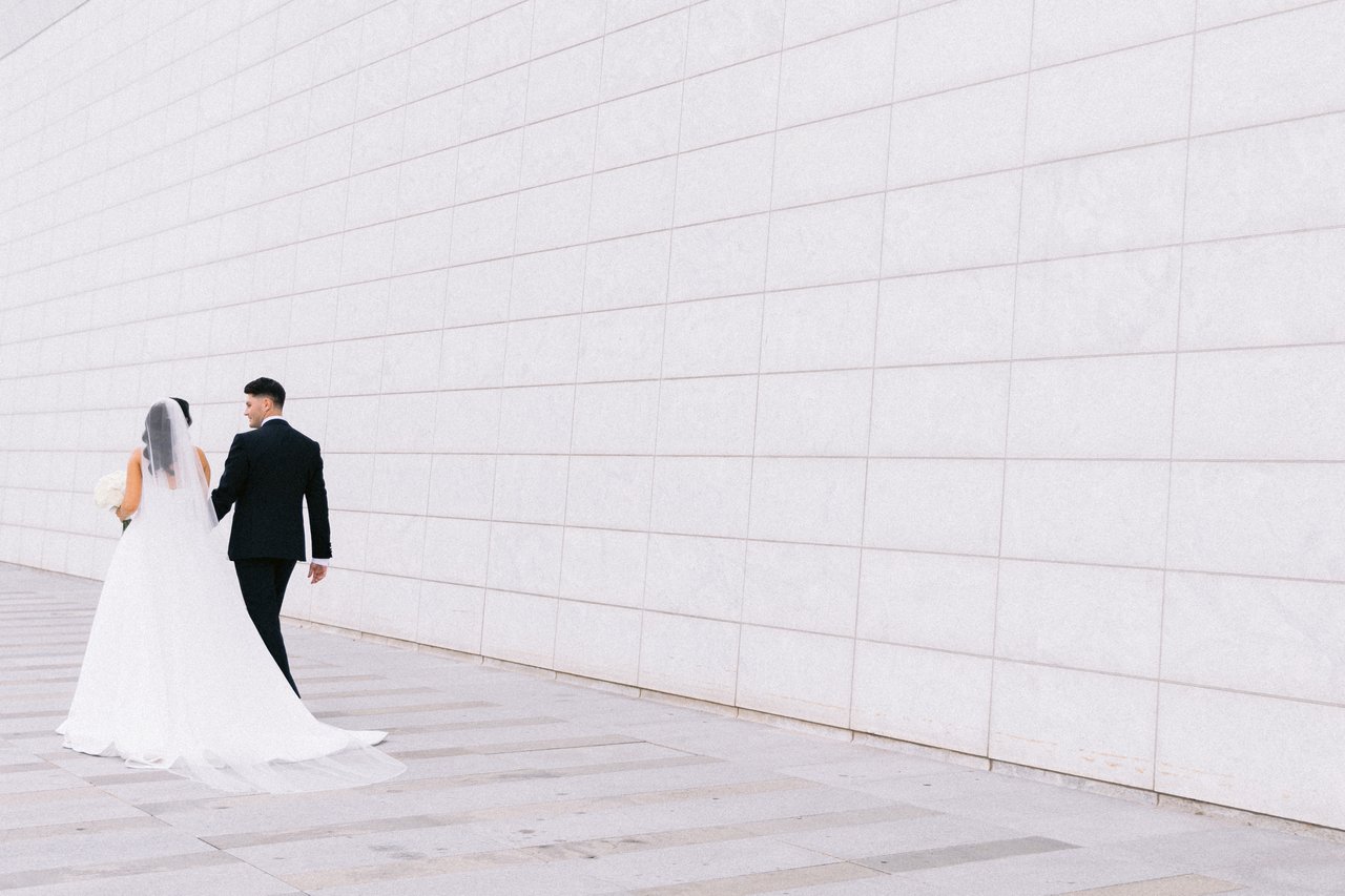 Along the white wall at the Aga Khan Museum