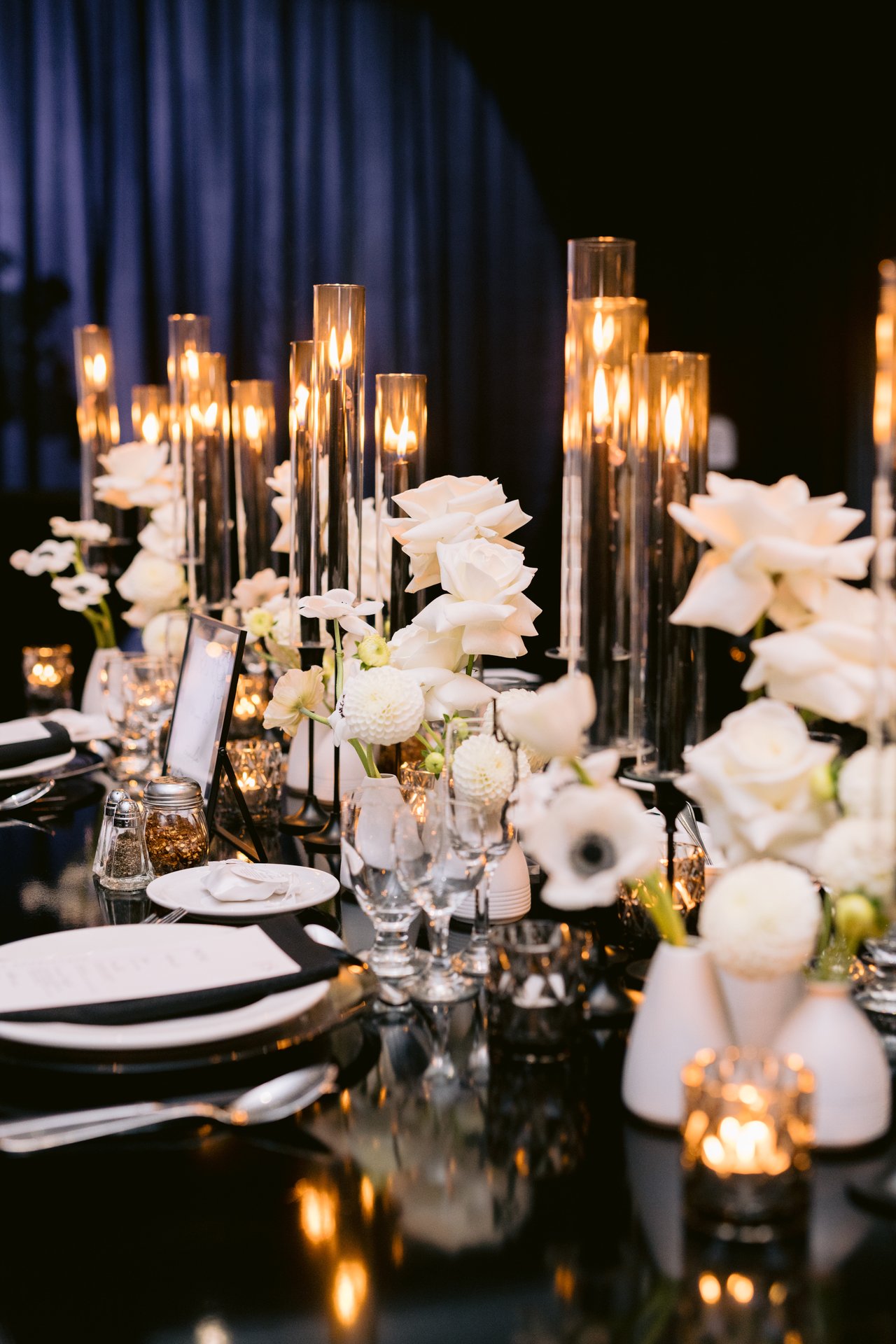 Orchids and candles on the table