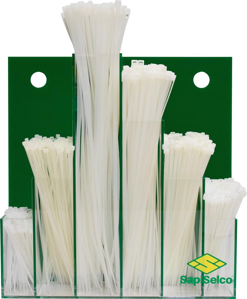 Imagen de SURTIDO DE BRIDAS PARA CABLES 600 PIEZAS EN EXPOSITOR MURAL NATURAL SAPISELCO
