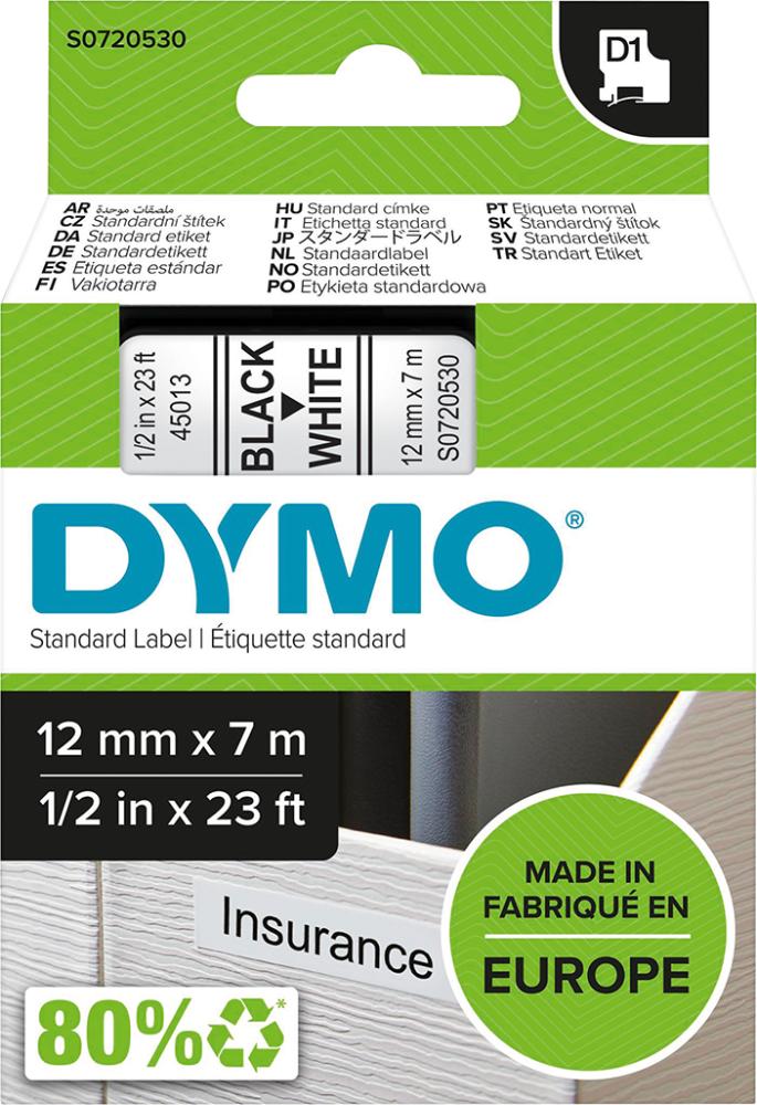 Imagen de CINTA ESCRITURA D1 45013 NEGRO/BLANCO 12MMX7M DYMO
