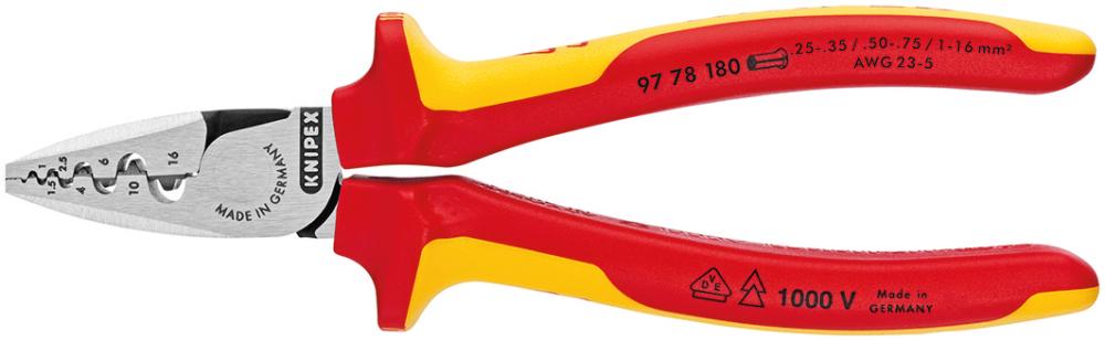 Imagen de ALICATES VIROLA CABLE VDEMANGO 2 COMPONENTES 180MM0,25-16QMM KNIPEX