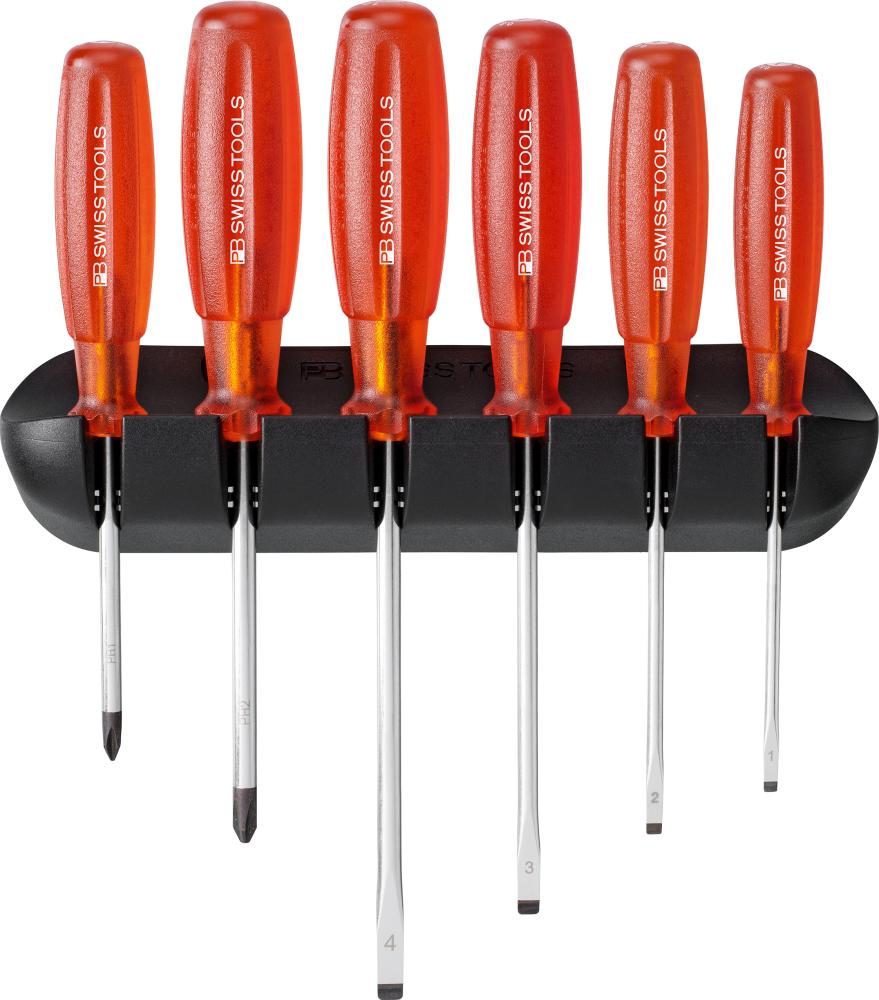 Imagen de JUEGO DESTORNILLADORES 6 PIEZAS PLANO PH EN SOPORTE MURAL MULTICRAFT PB SWISS TOOLS
