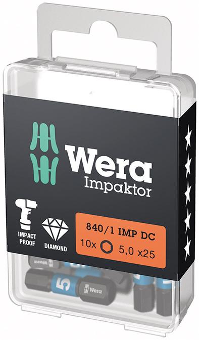 Imagen de PUNTA IMPAKTOR 1/4" DIN 3126 C6,3 HEMBRA HEXAGONAL 5X25MM PAQUETE 10 UDS WERA