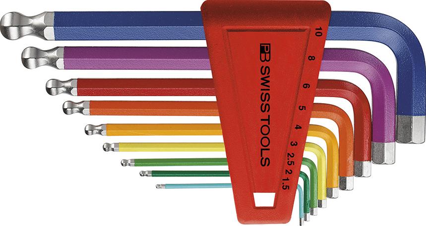 Imagen del producto Juego llaves Allen en soporte plástico 9 piezas1,5-10mm Rainbow Pta esfér PB Swiss Tools