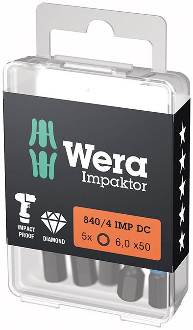 Imagen de PUNTA IMPAKTOR 1/4" DIN 3126 E6,3 HEMBRA HEXAGONAL 6X50MM PAQUETE 5 UDS WERA