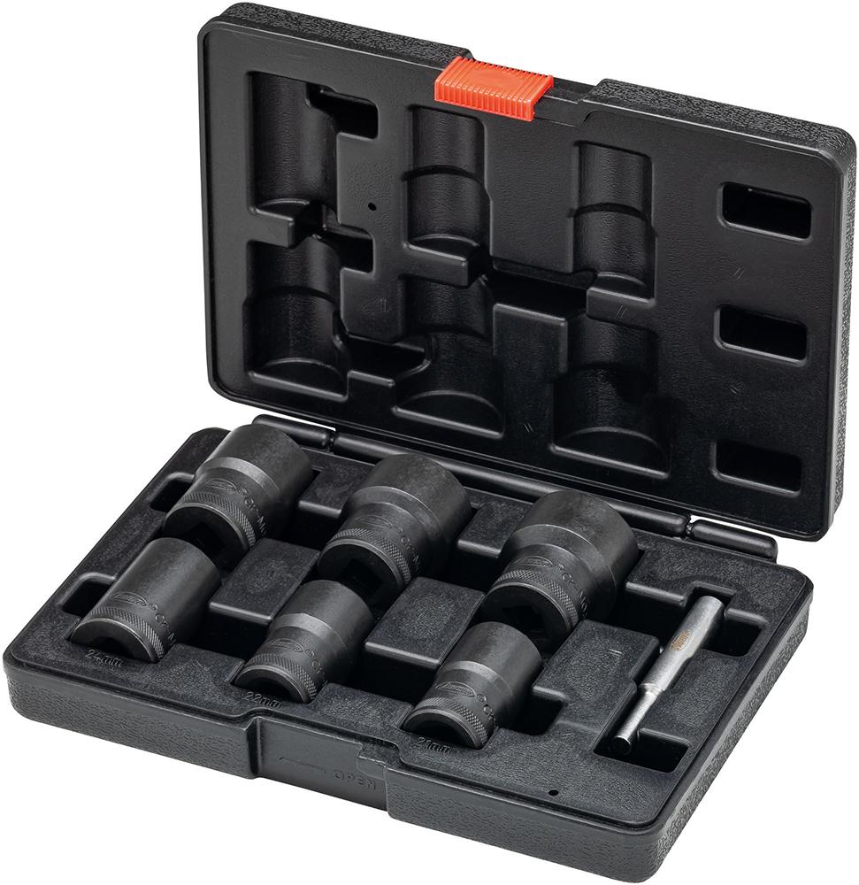 Imagen de JUEGO DE EXTRACTORES DE TORNILLO C/RANURA ESPIRAL1/2" CON EYECTOR 7 PIEZAS 21-32MM EN MALETÍN