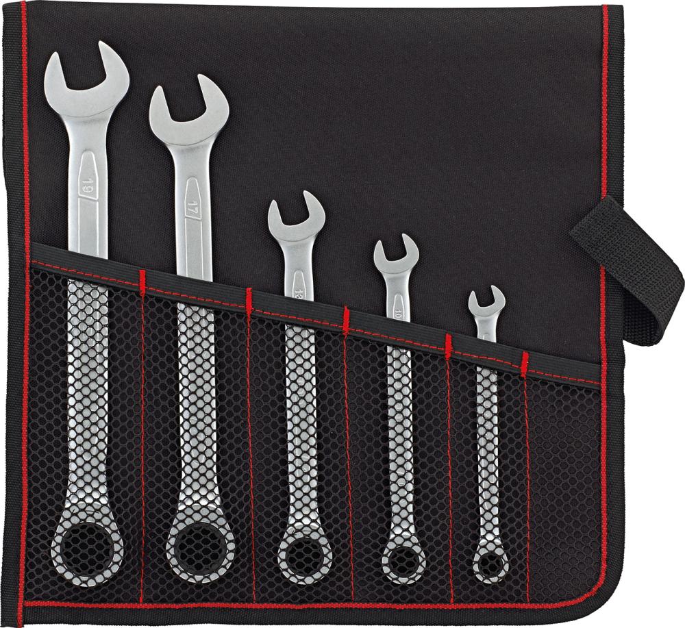 Imagen de JUEGO DE LLAVES CARRACA RECTO 8-19MM 5 PZAS, BOLSA ENROLLABLE FORMAT