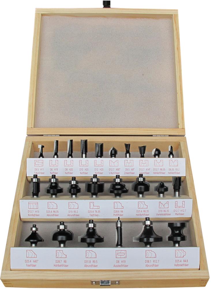 Imagen del producto Juego de fresas HW 24pza.S8 en caja de madera FORTIS