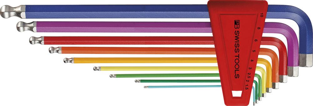 Imagen del producto Juego llaves Allen en soporte plástico 9 piezas1,5-10mm Rainbow Pta esfér PB Swiss Tools